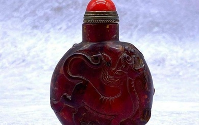 Chinese Qilin Carved Peking Glass Snuff Bottle