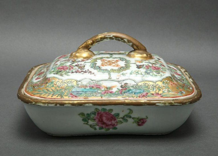 Chinese Rose Medallion Covered Dish, 19th C.