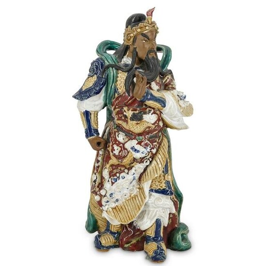 Chinese Wucai Porcelain Warrior Sculpture