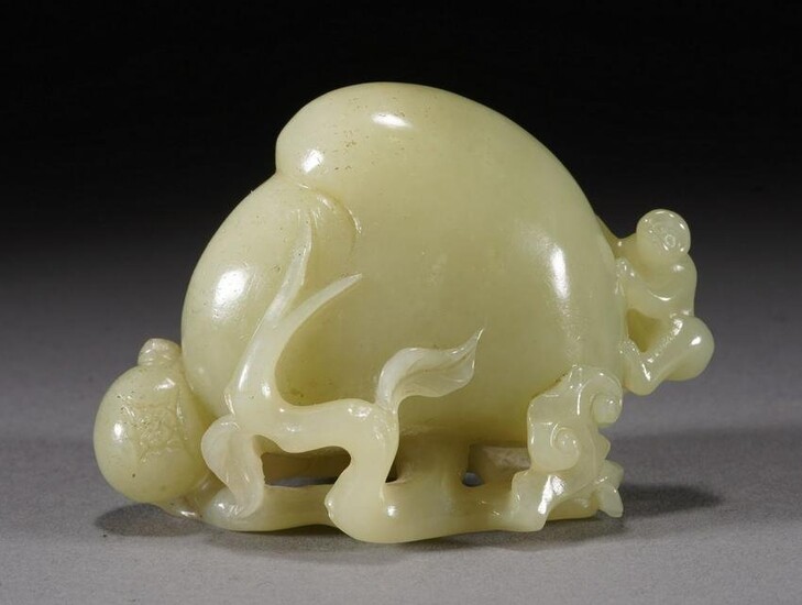 Chinese Yellow Jade Carved Peach and Monkey
