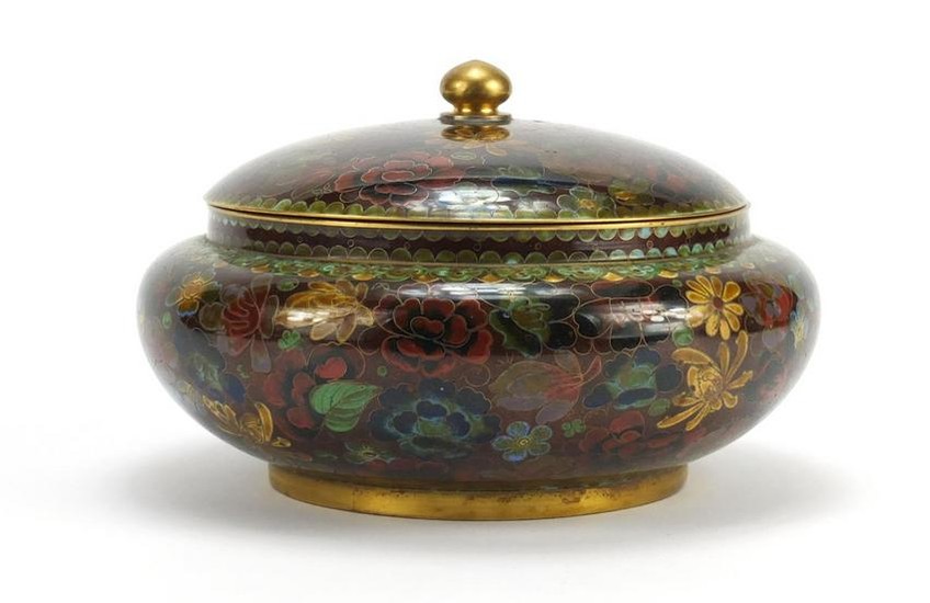 Chinese cloisonne pot and cover enamelled with flower