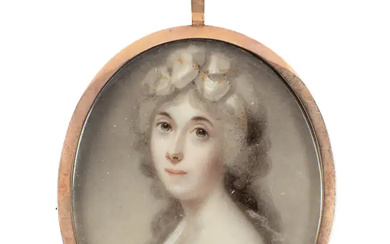 Circle of George Engleheart, British 1750-1829- Portrait of a lady, bust-length, wearing...