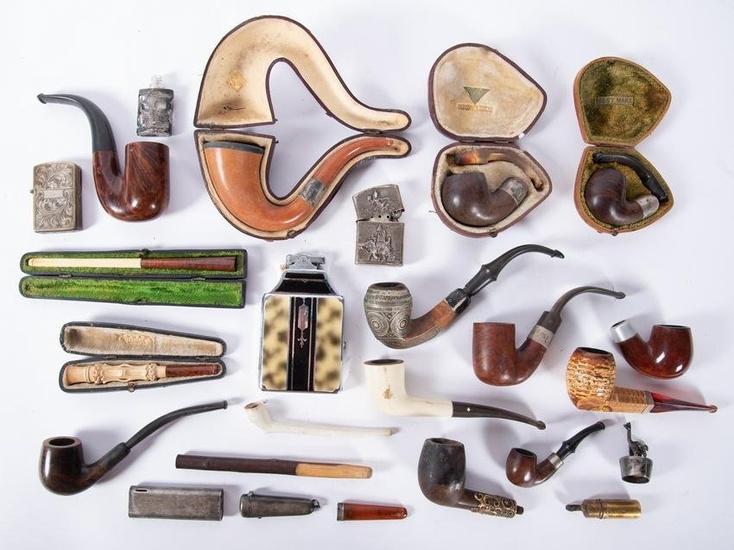 Collection of Smoking Pipes, Cigarette Holders and Lighters
