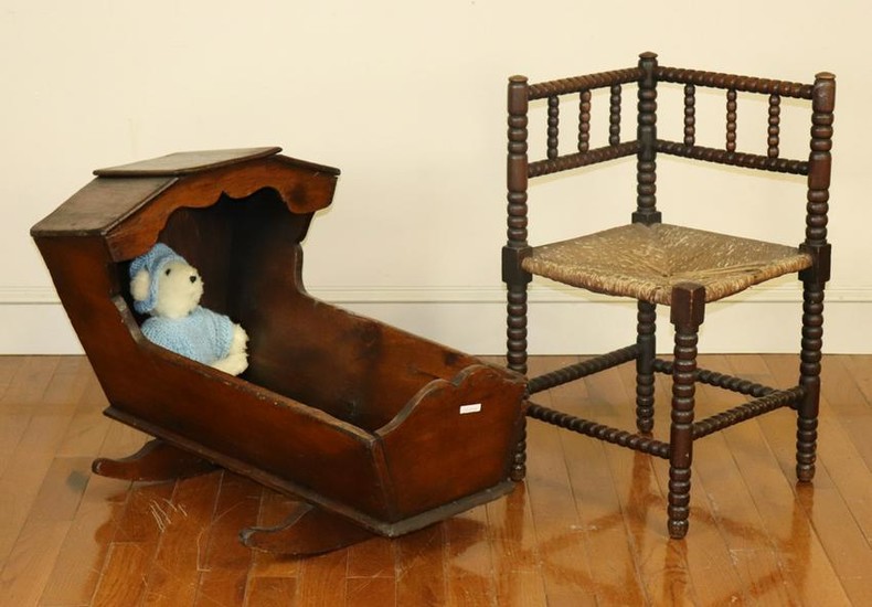 Colonial Style Corner Chair, Wood Cradle