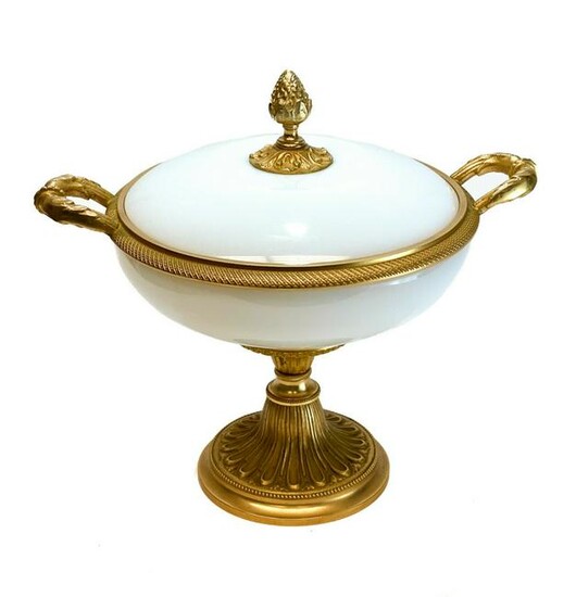Continental White Opaline Gilt Bronze Lidded Bowl