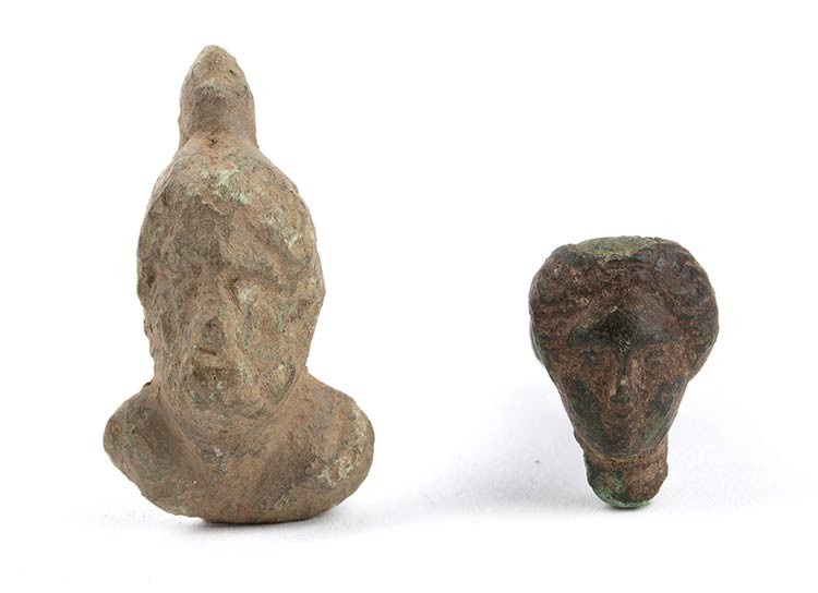Couple of two Roman bronze heads, 1st-2nd century AD; length...