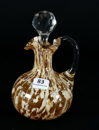 Cruet Bottle, Phoenix Art Glass, Amber/White Spatter