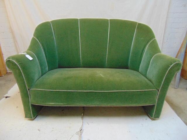 Custom Mohair upholstered sofa, love seat, in lime