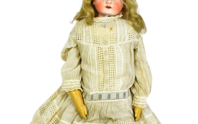 DOLL - 20TH CENTURY ANTIQUE STYLE PORCELAIN HEADED DOLL