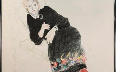David Hockney - Portrait of Celia In A Black Dress With Colored Border - 1981 Lithograph 35.5" x