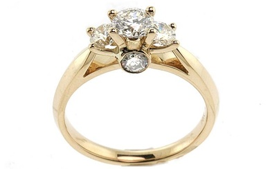 Diamond 3 Stone Bezel Shank Ring In 14k Yellow Gold (1 1/6 Ctw)