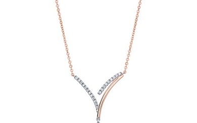 Diamond Cluster Teardrop Necklace With Pave/high Polish Chevron Top In 14k Rose And White Gold