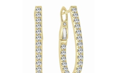 Diamond Pear Shape Hoop Earrings in 14K Yellow Gold