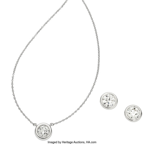 Diamond, White Gold Jewelry Suite Stones: Round brilliant-cut diamonds...
