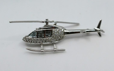 Diamond & Aquamarine 18ct White Gold Helicopter Brooch