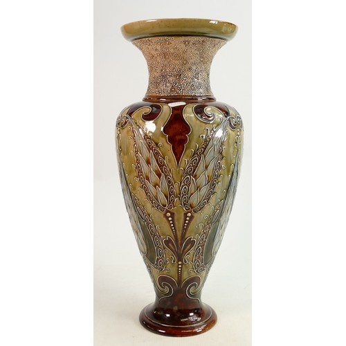 Doulton Lambeth Stoneware vase decorated with scrolling foli...