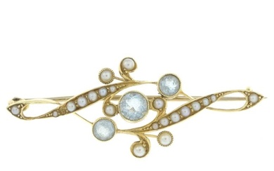 Early 20th century aquamarine & split pearl brooch