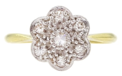 Early 20th century gold milgrain set single cut diamond flower head cluster ring