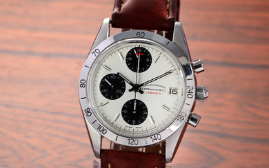 Eberhard & Co. 'Champion'. Men's steel chronograph with white dial, 1990s