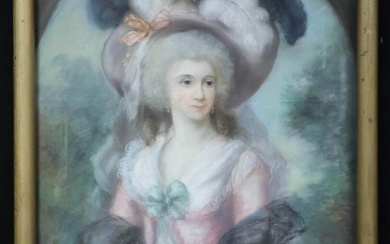 École française du XVIII° siècle "Femme au chapeau" Pastel 98 x 68 cm accidents *****...