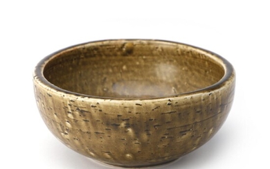 SOLD. Edith Sonne: Oval chamotte stoneware bowl decorated with brownish green glaze. H. 7 cm. W. 6.5 cm. L. 18.5 cm. – Bruun Rasmussen Auctioneers of Fine Art