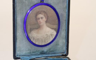 Edwardian English School, bust length portrait miniature of a young...
