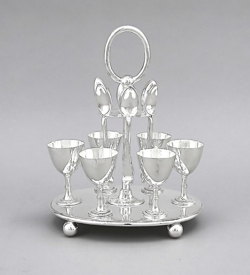 Eggcup set, England, 20th century, plated, oval stand...