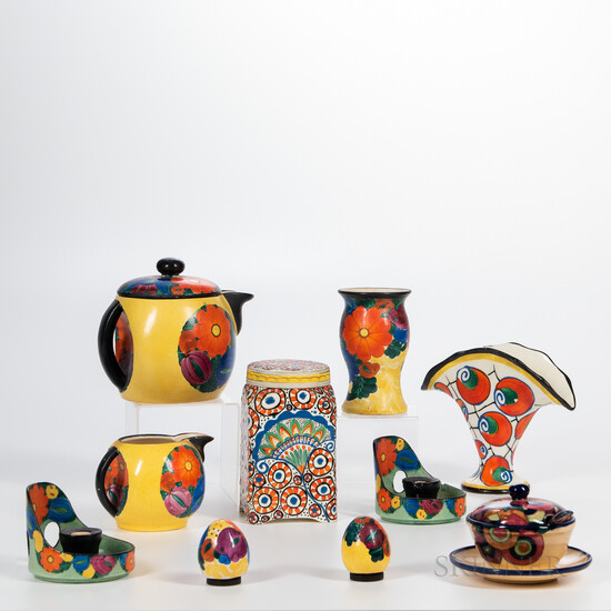 Eight Pieces of Joseph Mrazek Czecho Peasant Art Co. Ceramics and Two Similar Pieces