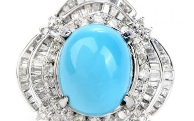 Estate Turquoise Diamond Platinum Ballerina Cocktail Ring
