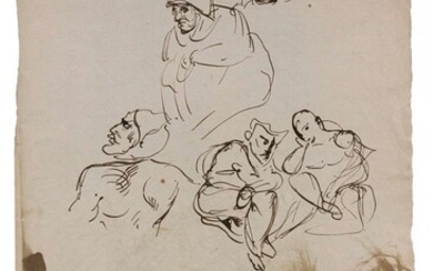 Eugène Delacroix Charenton-Saint-Maurice, 1798 - Paris, 1863 Feuille d'études avec Mephistophélès et autres personnages