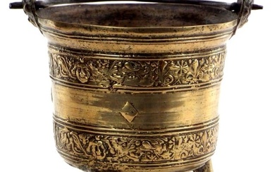 Exellent Antique French 17th C. Bronze Cauldron with Iron Loop Handle.