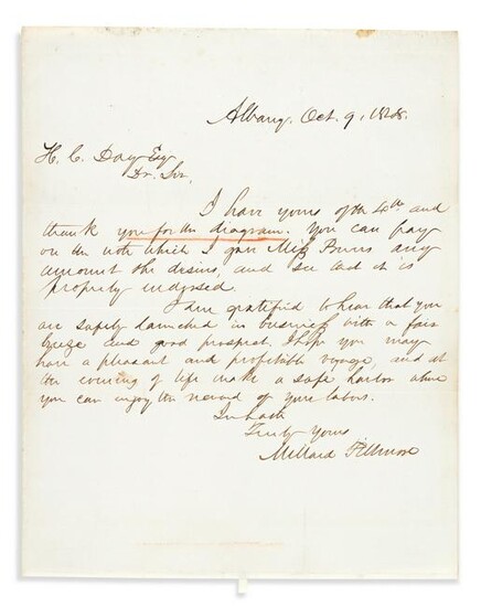 FILLMORE, MILLARD. Autograph Letter Signed, to Hiram C.