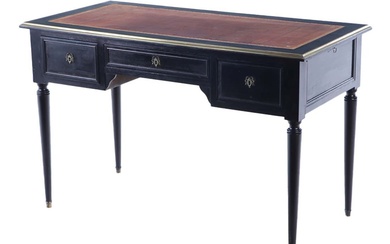 FRENCH DIRECTOIRE STYLE EBONIZED LEATHER TOP WRITING DESK WITH BRONZE...