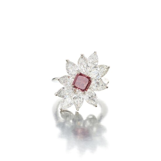 Fancy Deep Pink Diamond and Diamond Ring
