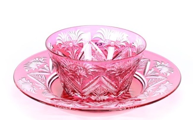 Finger Bowl & Plate, BPCG, Cranberry Cut To Clear