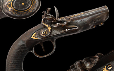 Flintlock pistol, inlaid with gold, Signature of master gunsmith M...