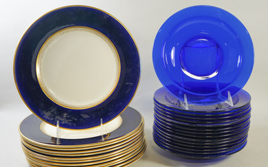 Fondeville Dinner Plates & Cobalt Glass Bowls