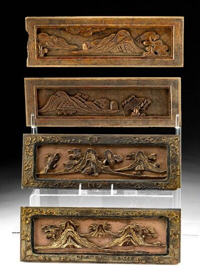 Four 20th C. Chinese Wood Panels - Isles of the Blest