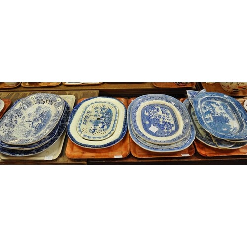 Four trays of 19th Century blue and white transfer printed W...