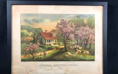 Framed American Homestead Spring Pubo by Currier & Ives