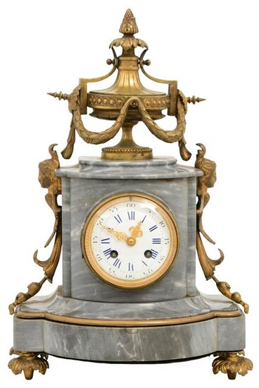 French Gilt Bronze Mounted Marble Mantel Clock