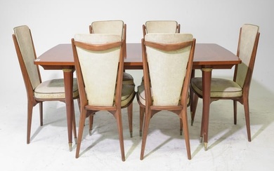 French Mid Century Modern Style Table & 6 Chairs