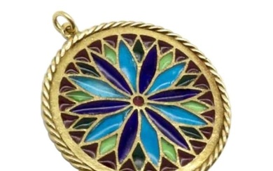 French Plique-a-jour 18K Gold Stained Glass Pendant, circa 1920s