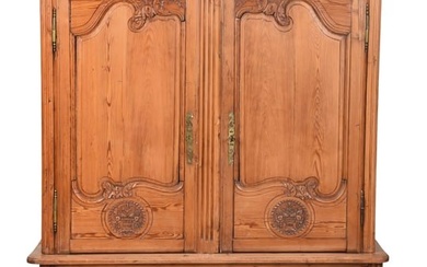 French Provincial Carved Pine Buffet a Deux Corps