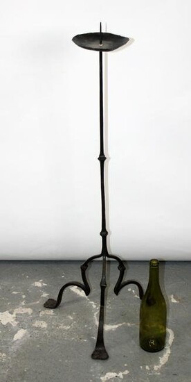 French forged iron pillar candle holder
