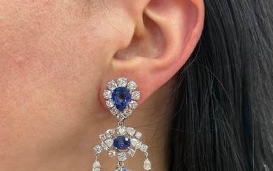 GIA Certified Diamond Sri Lanka Sapphire Drop Earrings 50.66 Carats 18K