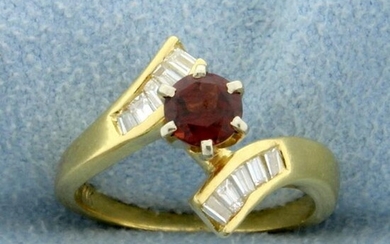 Garnet and Baguette Diamond Bypass Ring in 18k Yellow