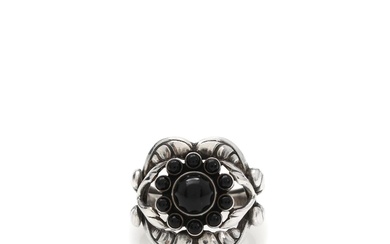 Georg Jensen “Moonlight” agate ring set with cabochon-cut black agate, mounted in...
