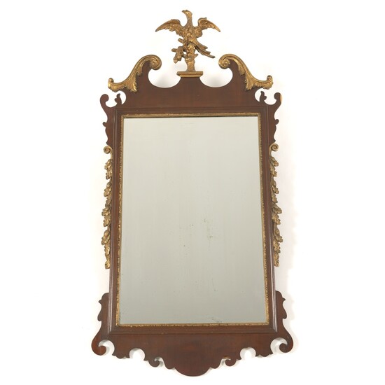 George III Style Wood Parcel Gilt Eagle Crest Mirror, ca. 19th Century