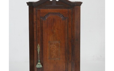 George III mahogany and inlaid hanging corner cupboard, circ...